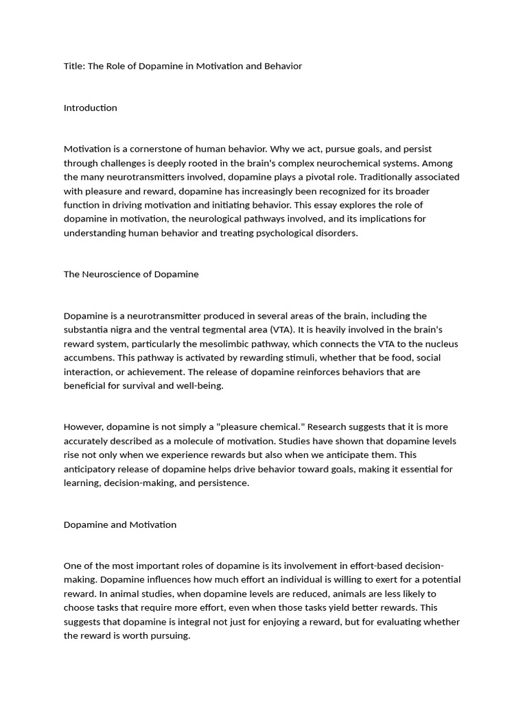 The Role of Dopamine in Motivation and Behavior | PDF | Dopamine ...