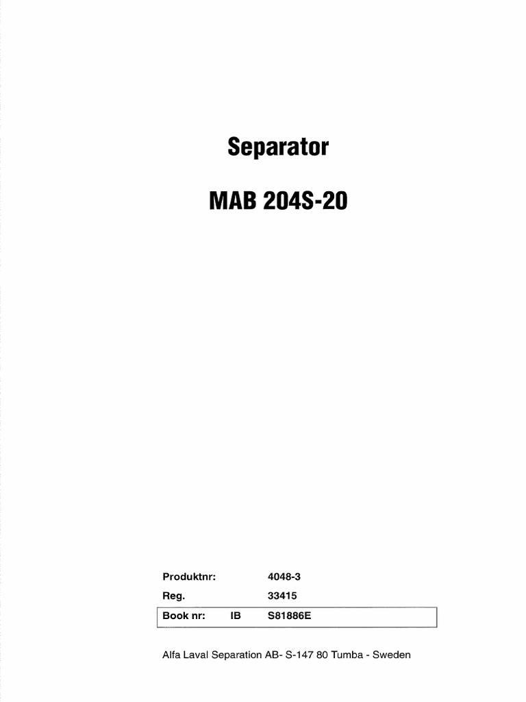 Alfa Laval MAB 204 Separator Instruction Manual | PDF