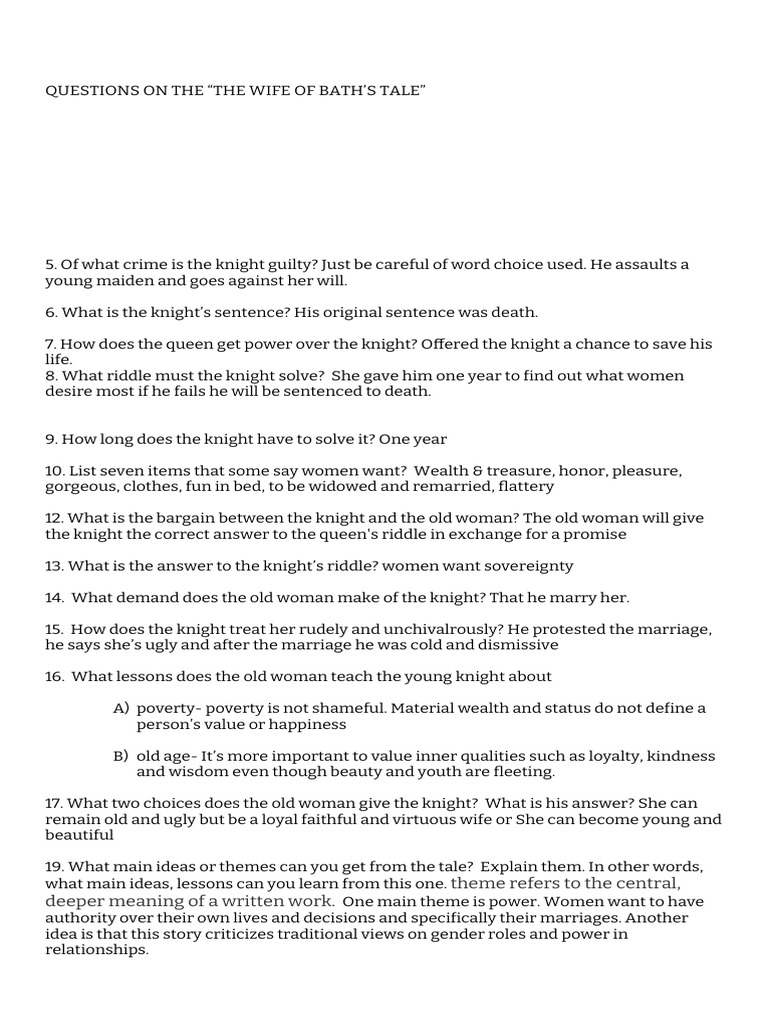 Copy of Sanford Wife of Bath questions | PDF