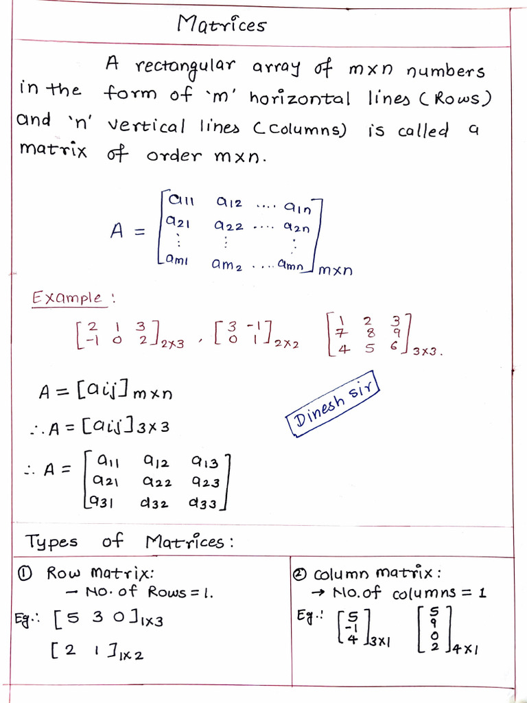 751) Matrices Formula Sheet - 250306 - 094138 | PDF