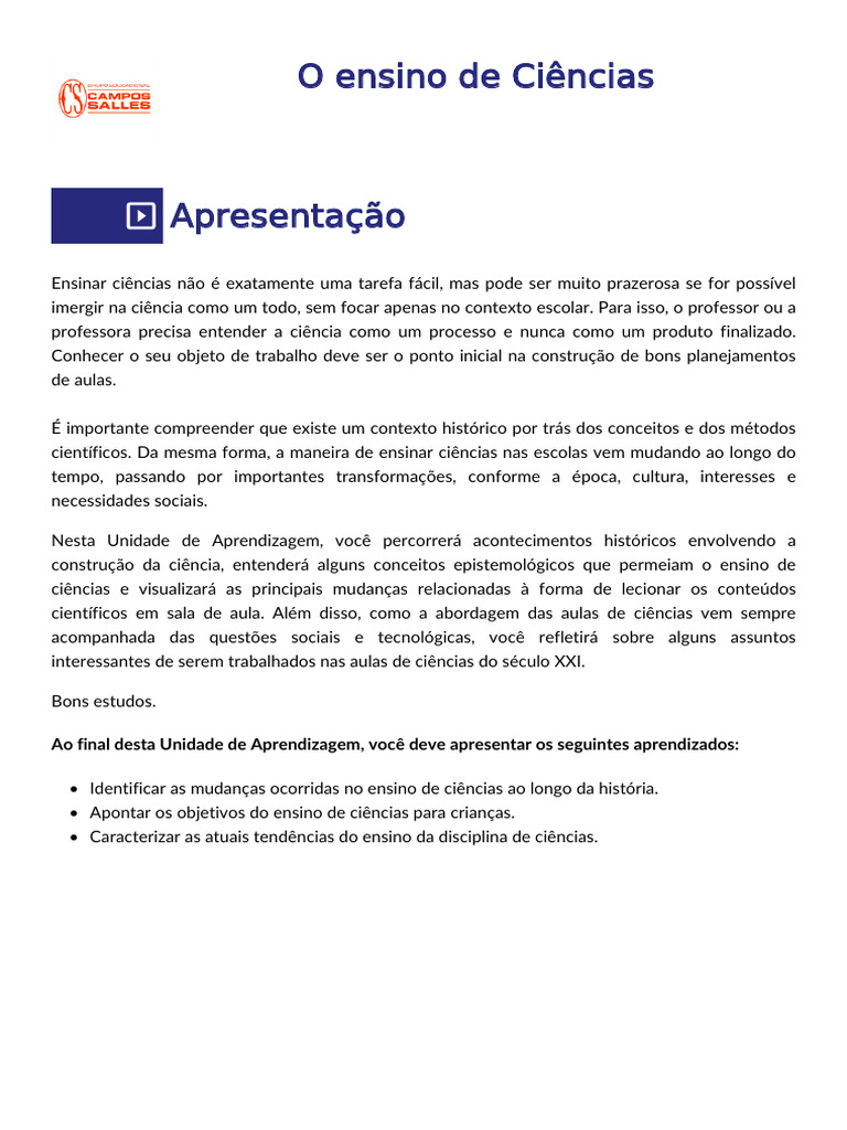 O ensino de Ciências | PDF | Science | Aprendizado