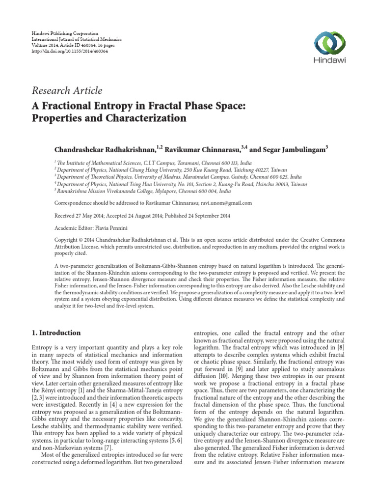 Fractional Entropy in Fractal Phase Space | PDF | Entropy ...