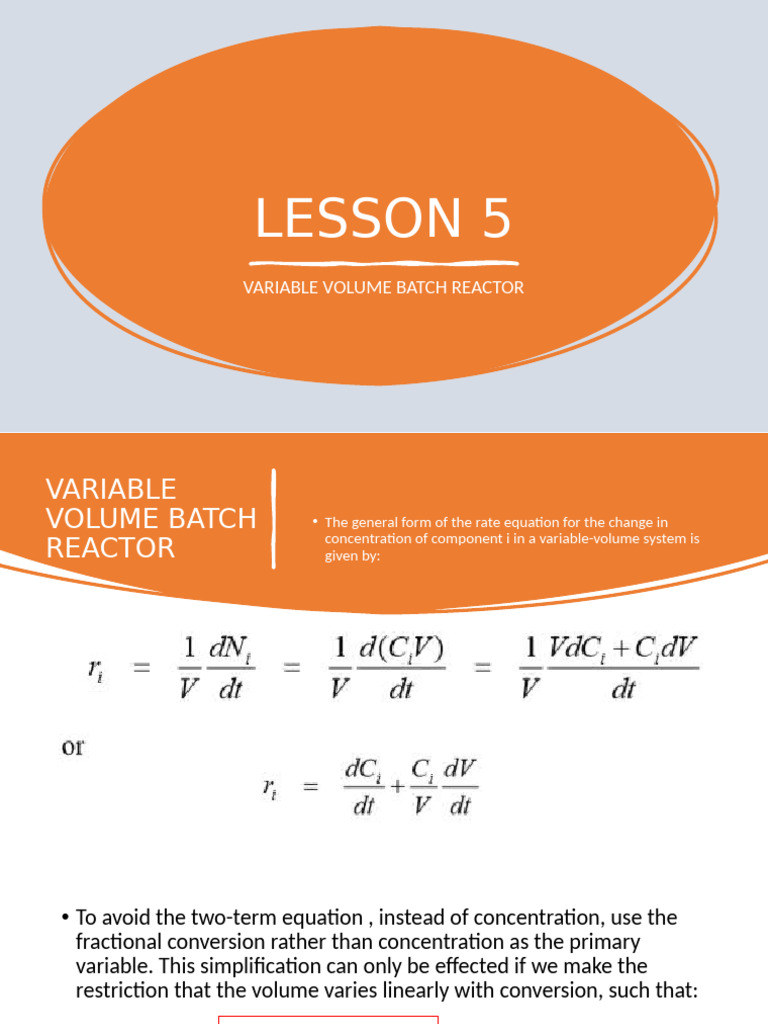Lesson 8 Variable Volume Batch Reactor | PDF | Reaction Rate | Chemical ...