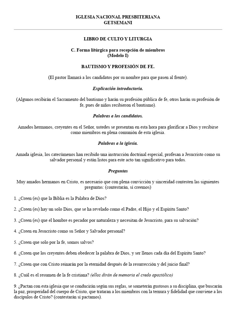 Bautismo y Profesión de Fe en la Iglesia | PDF | Bautismo | Iglesia ...