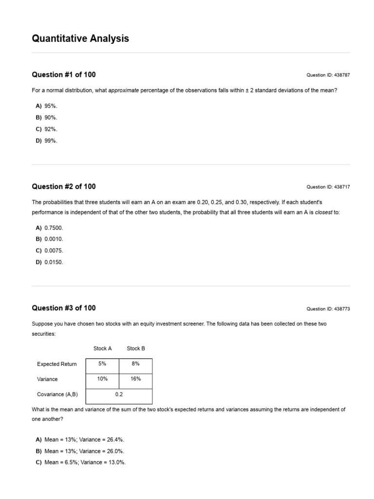 Quantitative Analysis Practice Questions | PDF | Variance | Estimator