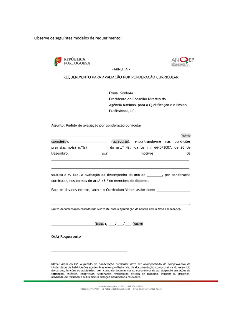Modelos de Requerimento para Comprovativo | PDF