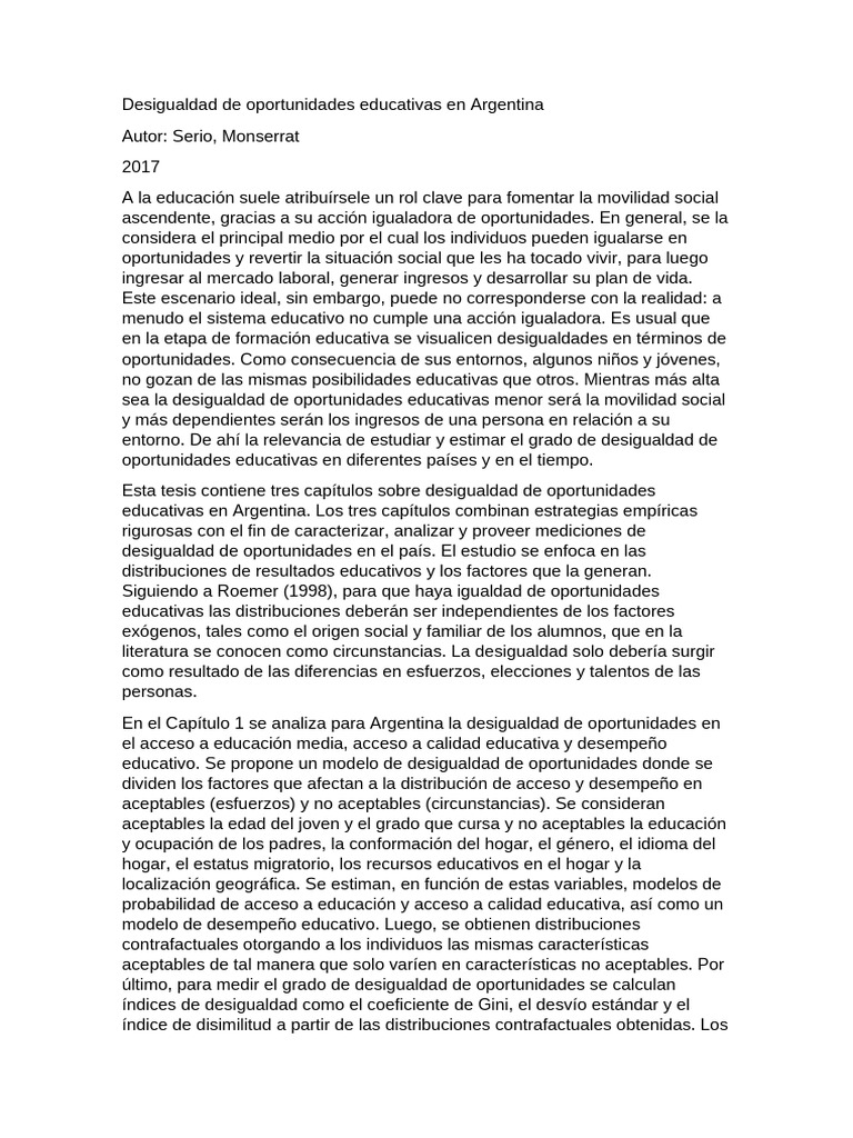 Desigualdad de Oportunidades Educativas en Argentina | PDF ...