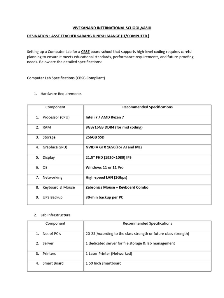 CBSE Computer Lab Setup Guidelines | PDF | Personal Computers ...