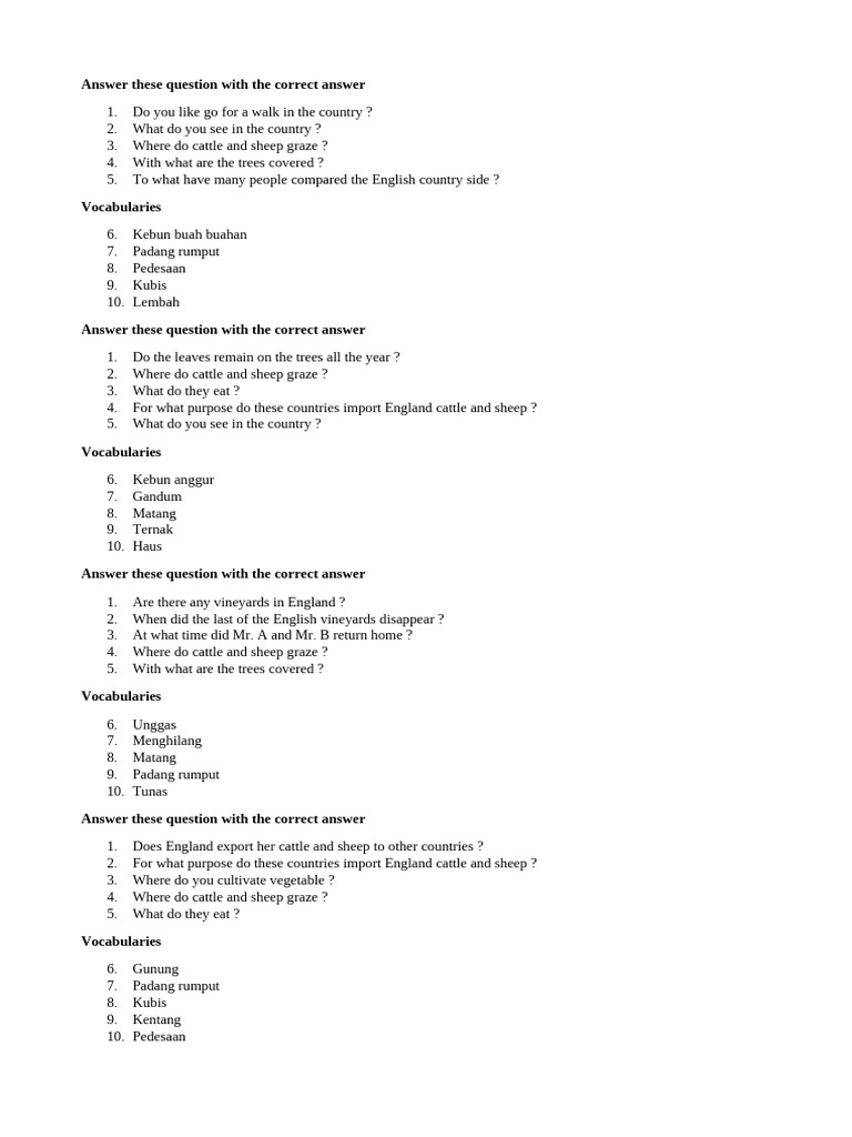English Vocabulary on Countryside Topics | PDF | Domesticated Animals ...