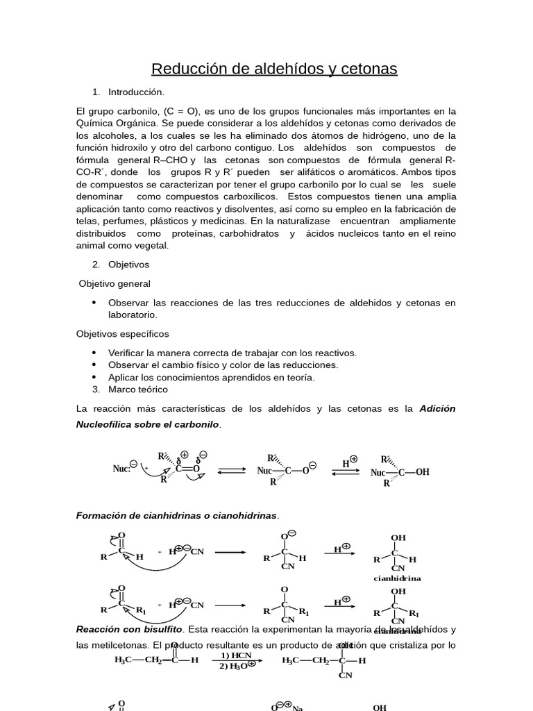 Reduccion de Aldehidos y Cetonas | PDF | Cetona | Aldehído