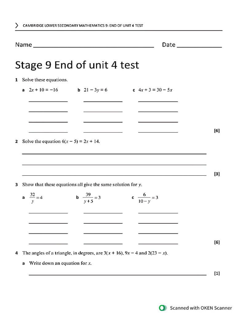 Stage 9 End of Unit 4 Test | PDF
