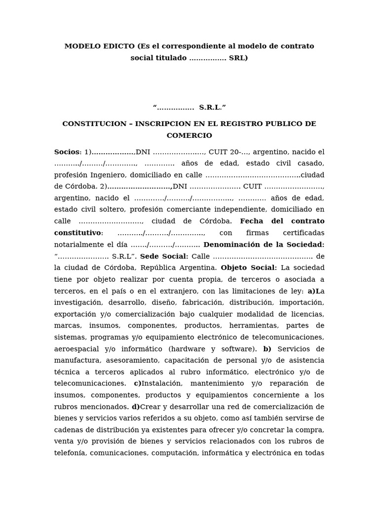 Modelo de Edicto para SRL en Córdoba | PDF | Informática | Exportaciones