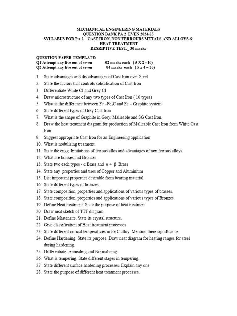 Mechanical Engineering Question Bank 2024 | PDF