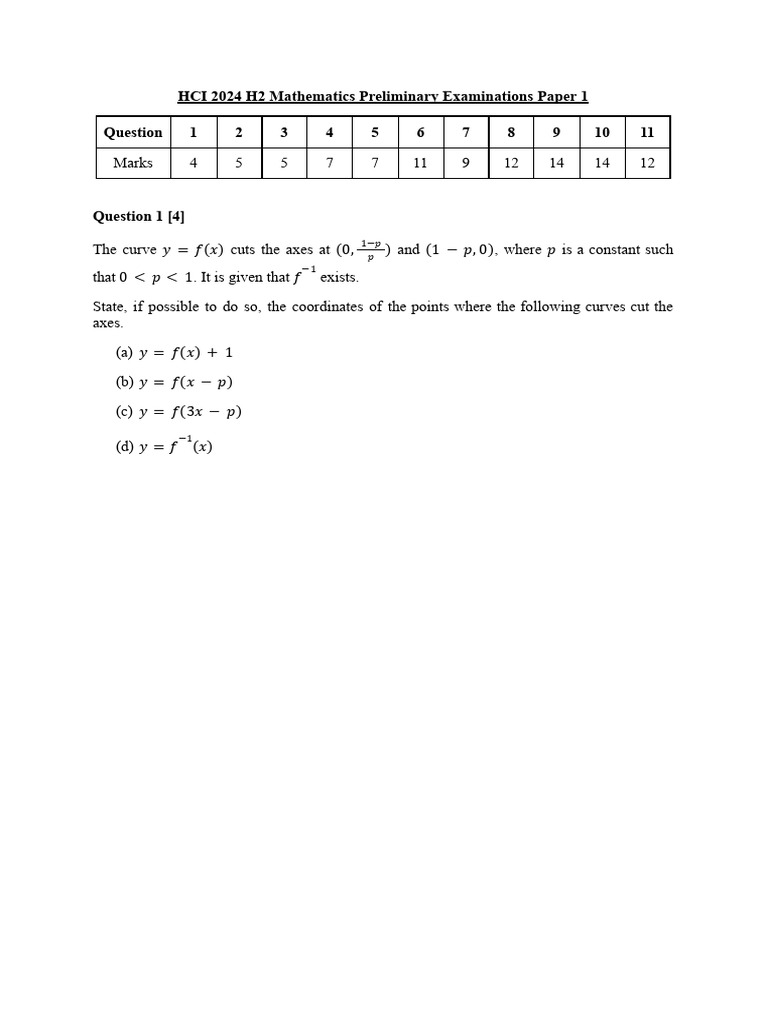 HCI 2024 H2 Math Prelim Paper 1 | PDF | Triangle | Area