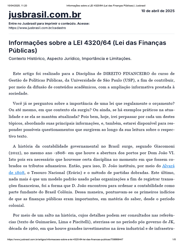 Análise da Lei 4320/64 e suas Limitações | PDF | Contabilidade | Orçamento