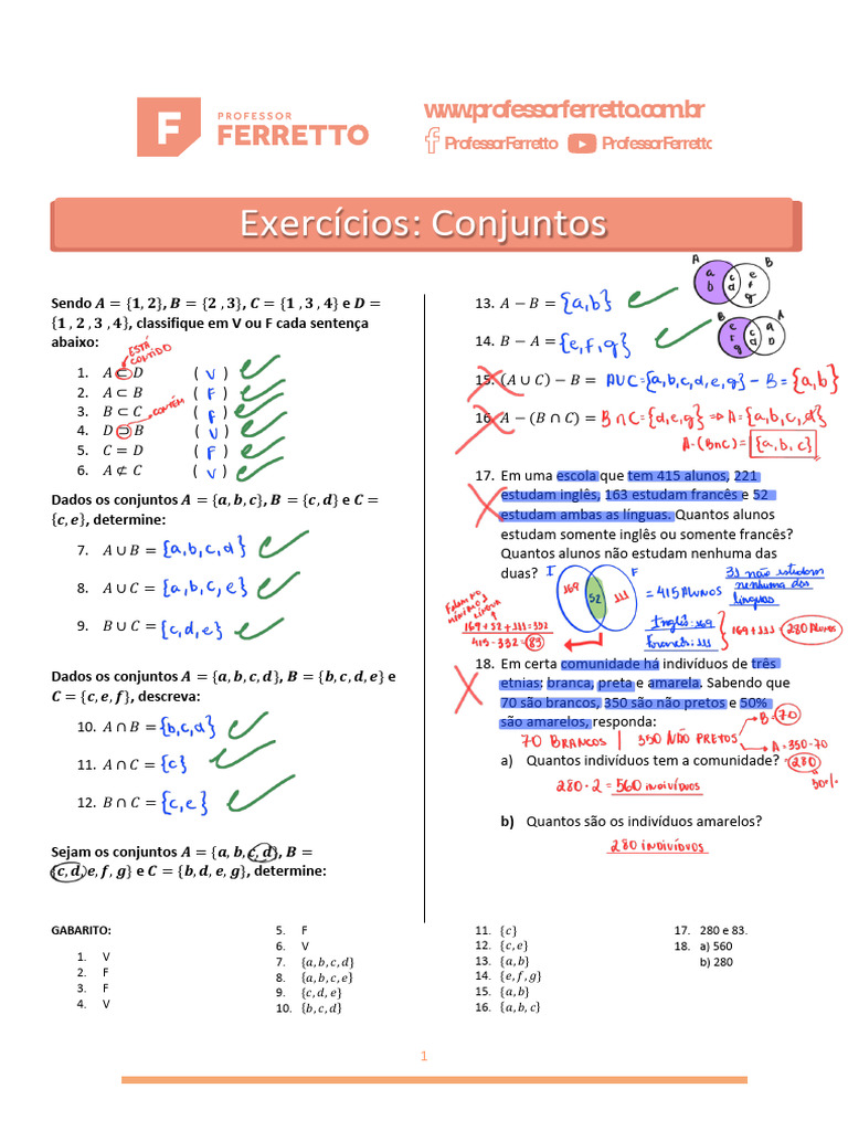 Exercícios de Conjuntos com Gabarito | PDF | Xadrez