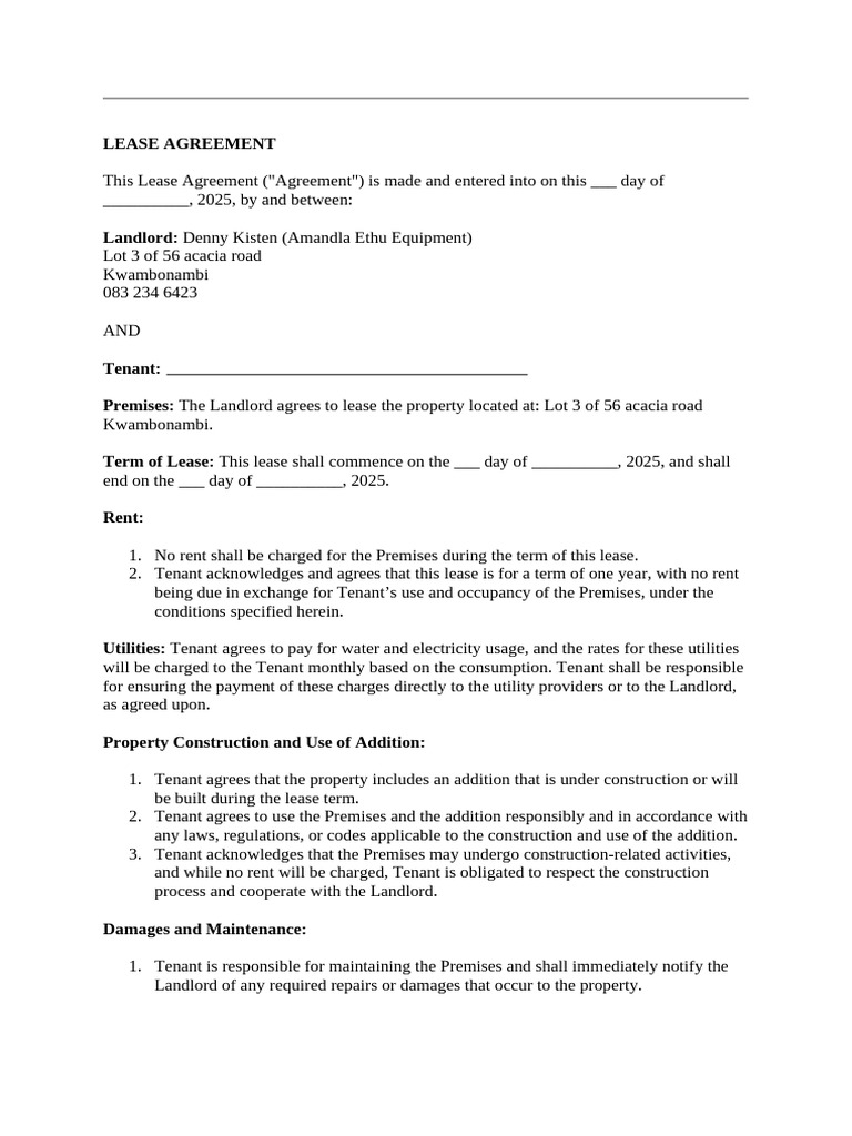 No-Rent Residential Lease Agreement | PDF | Leasehold Estate | Lease