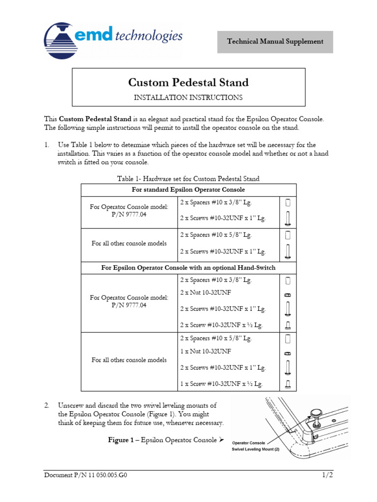 Custom Pedestal Stand Installation Guide | PDF | Computing