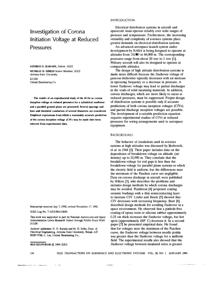 Corona Inception Voltage at Low Pressure | PDF | Insulator (Electricity ...