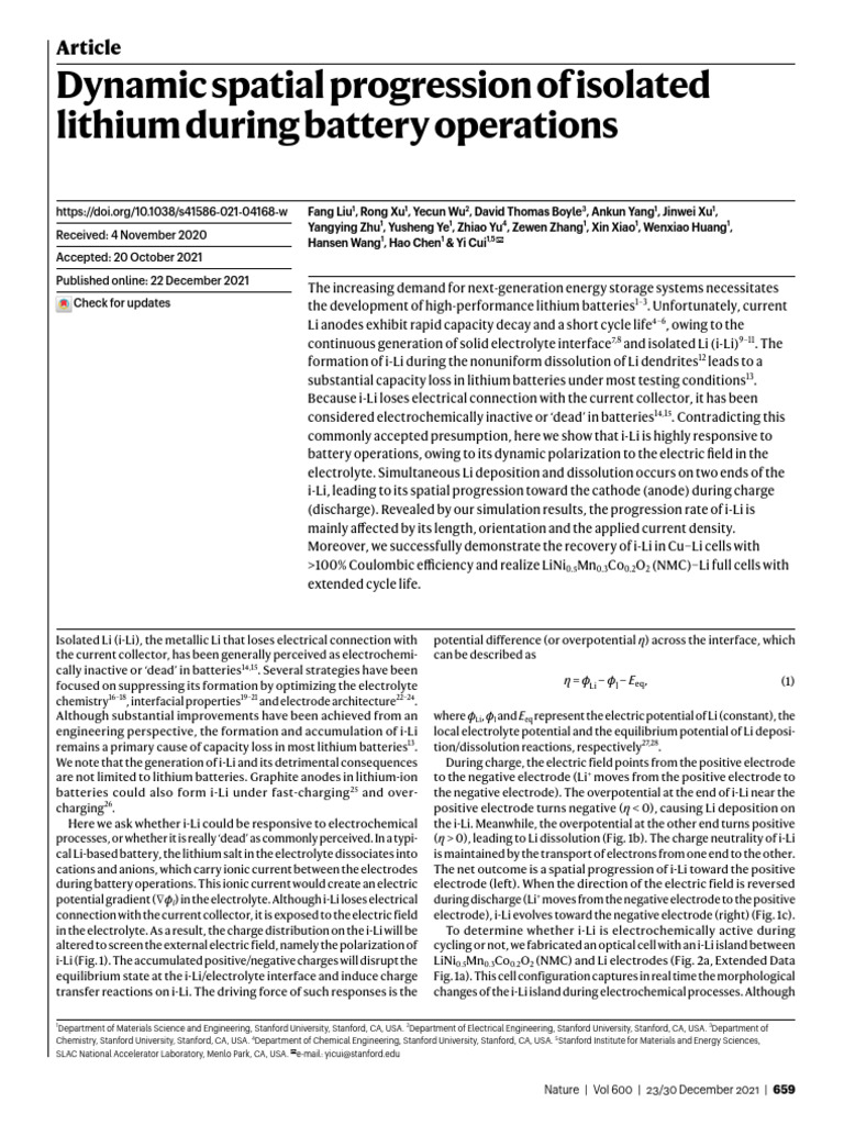 2021 Dynamic Spatial Progression of Isolated Lithium During Battery ...