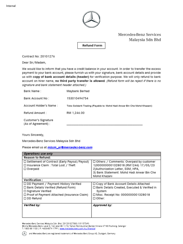 Mercedes-Benz Refund Process Guide | PDF | Money | Personal Finance