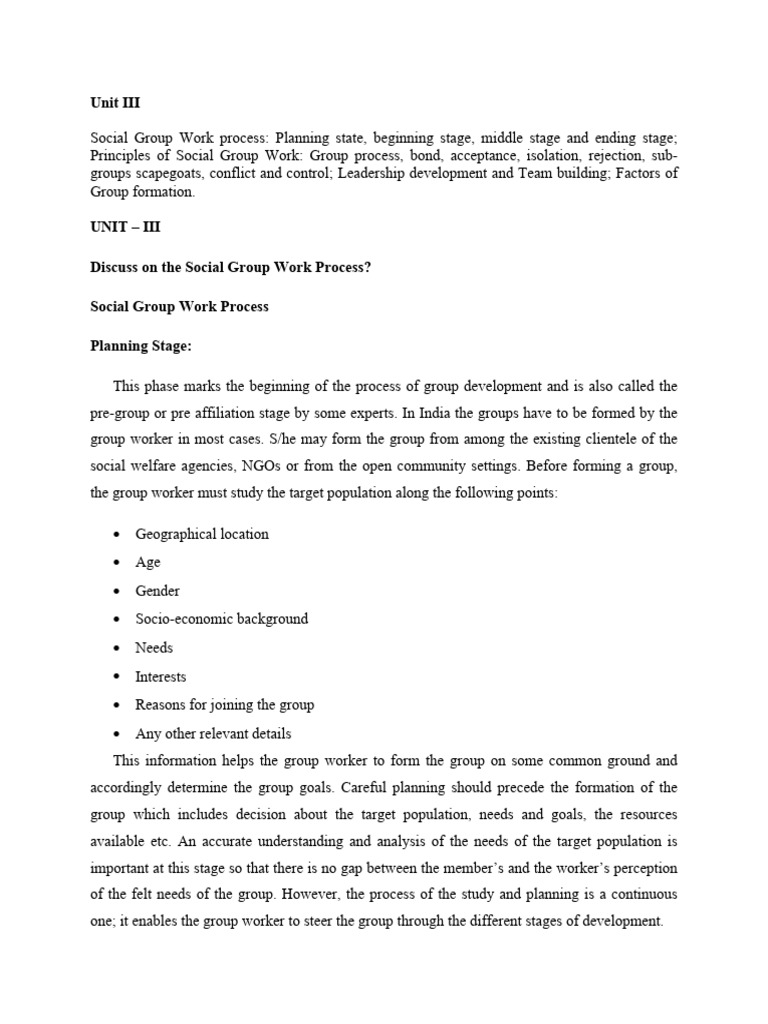 Social Group Work Process Explained | PDF | Leadership | Evaluation