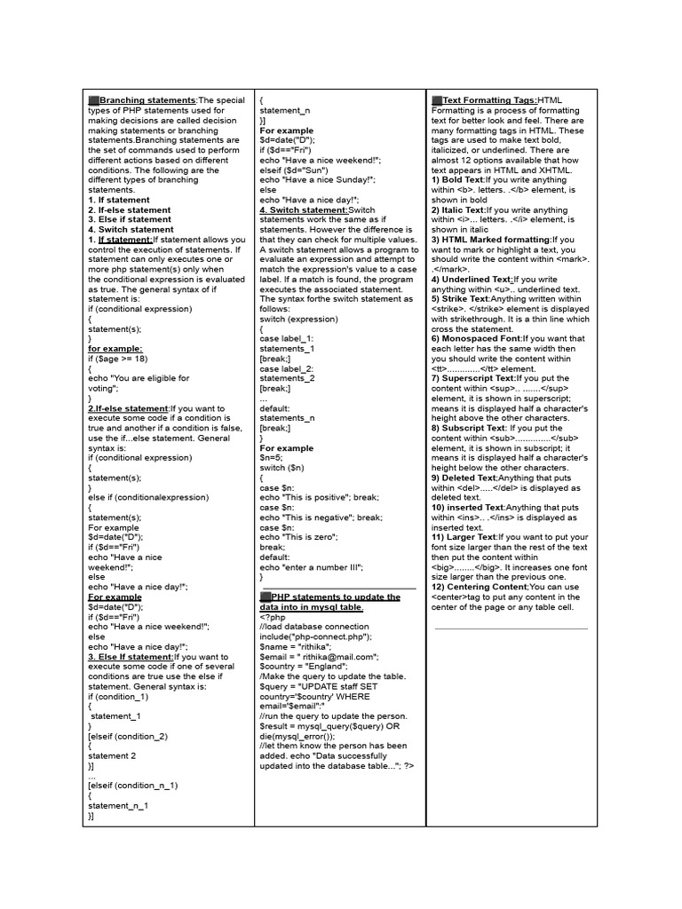 PHP Branching Statements Explained | PDF | Control Flow | Data Type