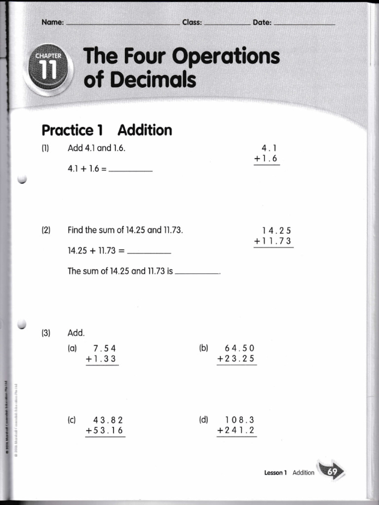 Addition of Decimals Practice | PDF