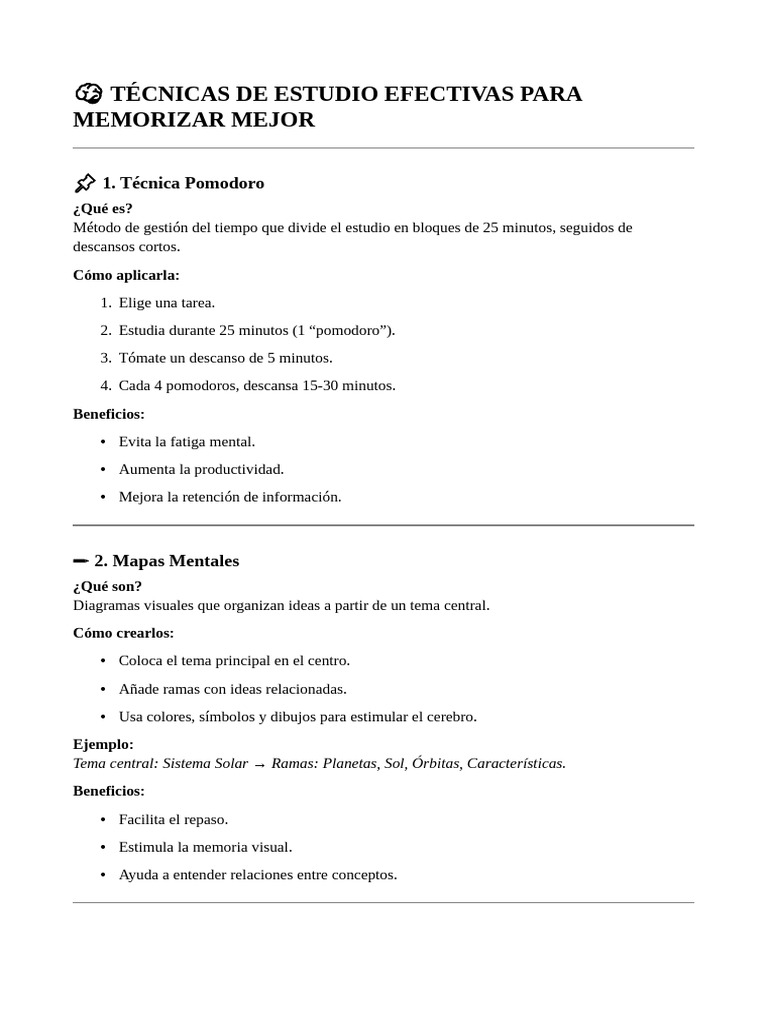 Técnicas de Estudio para Mejorar la Memoria | PDF