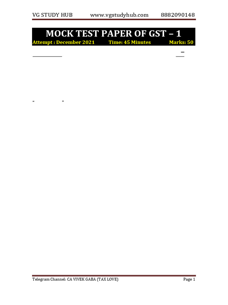 Mock Test Paper of GST 1 With Answer by CA Vivek Gaba | PDF | Taxes ...