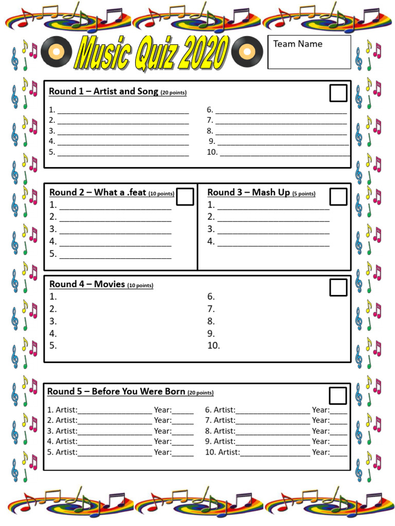 2020 Music Quiz Questions and Answers | PDF