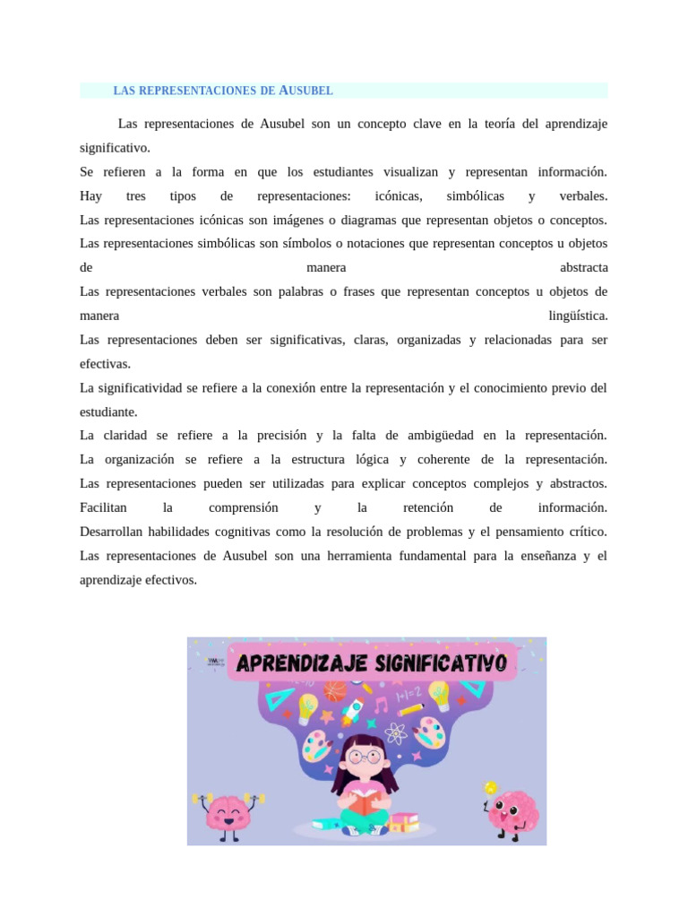 Representaciones de Ausubel en Aprendizaje | PDF | Aprendizaje ...