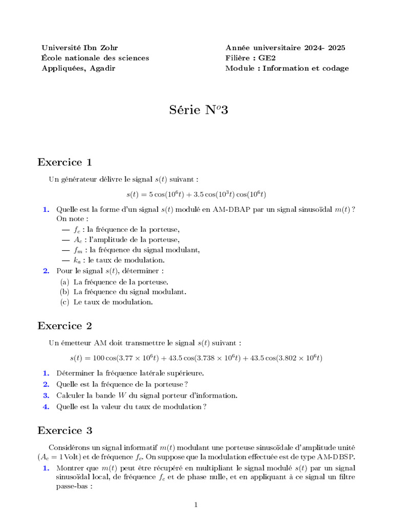 Modulation AM-DBAP : Exercices et Solutions | PDF | Modulation ...