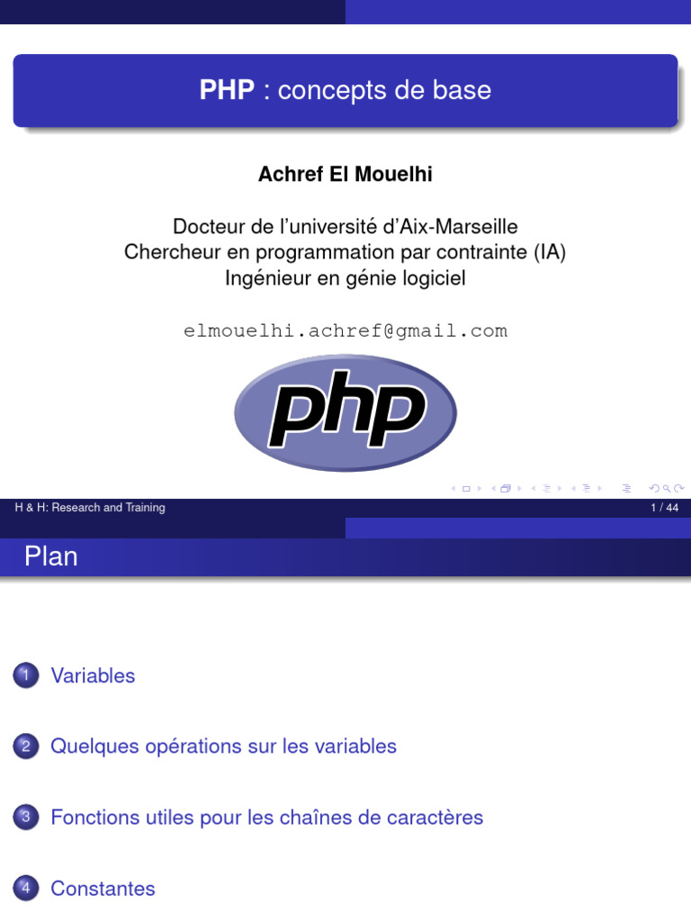 Introduction aux variables en PHP | PDF | Variable (informatique) | PHP