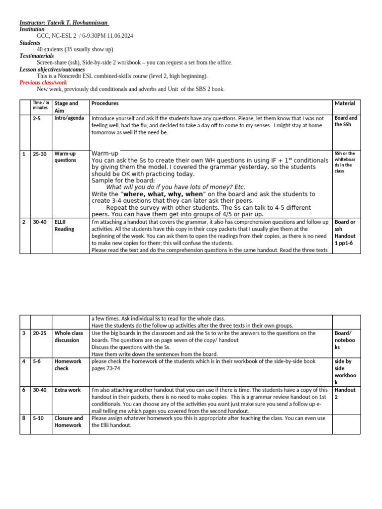 SUB - 11.06.2024 - Lesson Plan | PDF | Learning | Human Communication