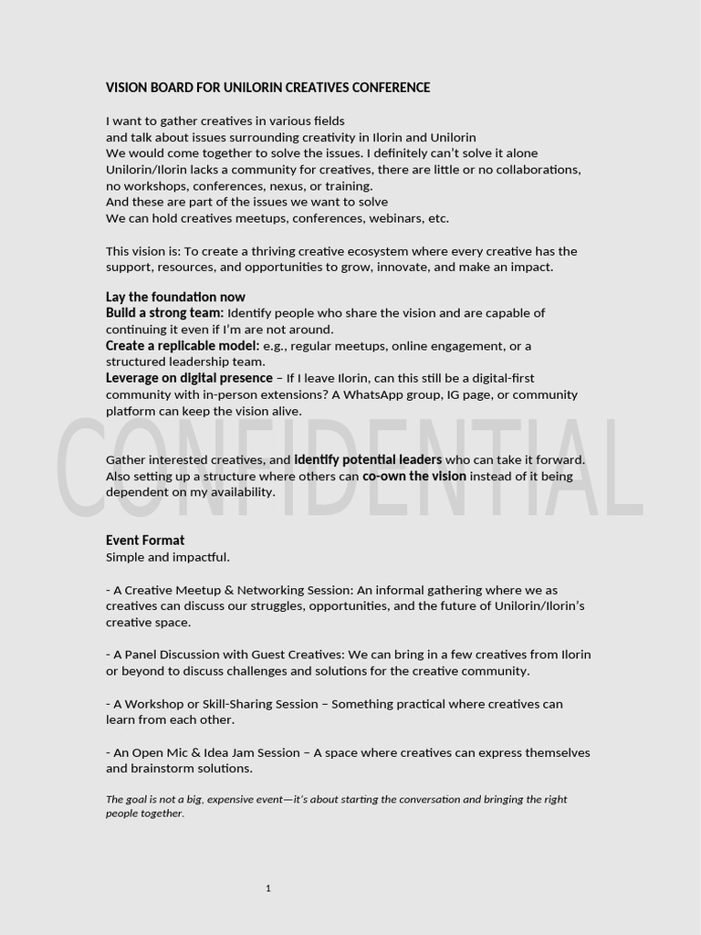 VISION BOARD FOR UNILORIN CREATIVES CONFERENCE | PDF | Human Communication
