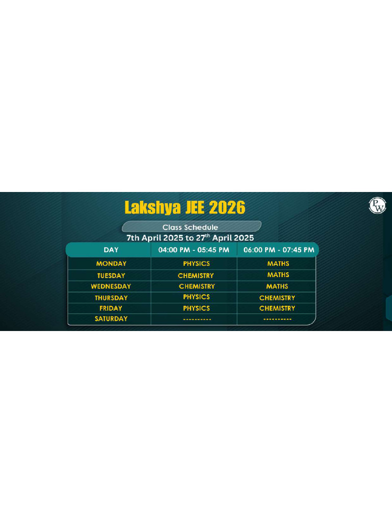 Lakshya JEE 2026 - Class Schedule | PDF