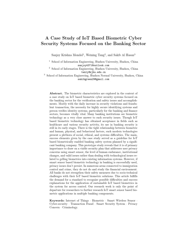 IoT Biometric Security in Banking Case Study | PDF | Biometrics ...