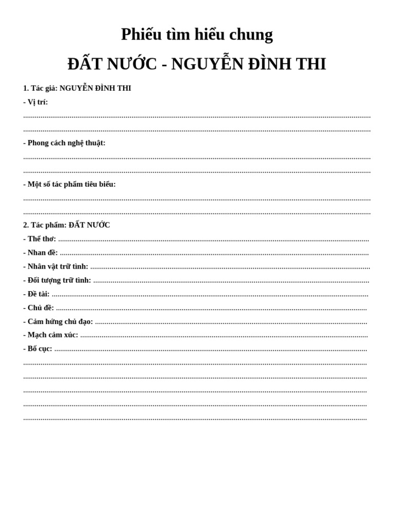Phiếu Đọc Hiểu Đất Nước | PDF