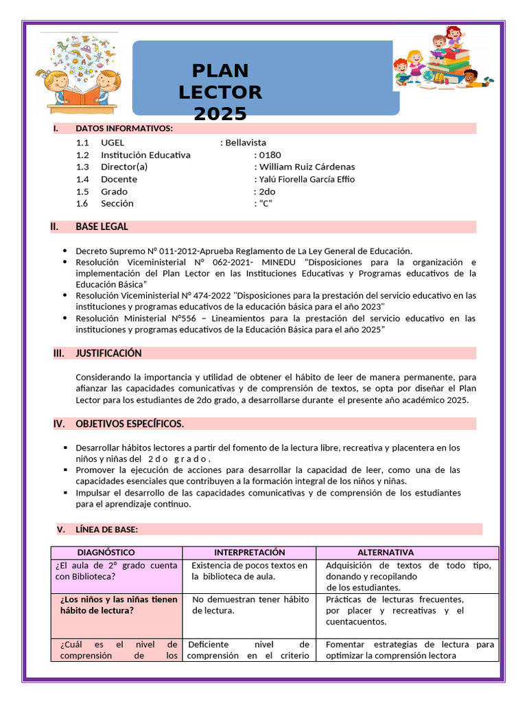 Plan Lector 2025 para 2do Grado | PDF | Educación primaria ...