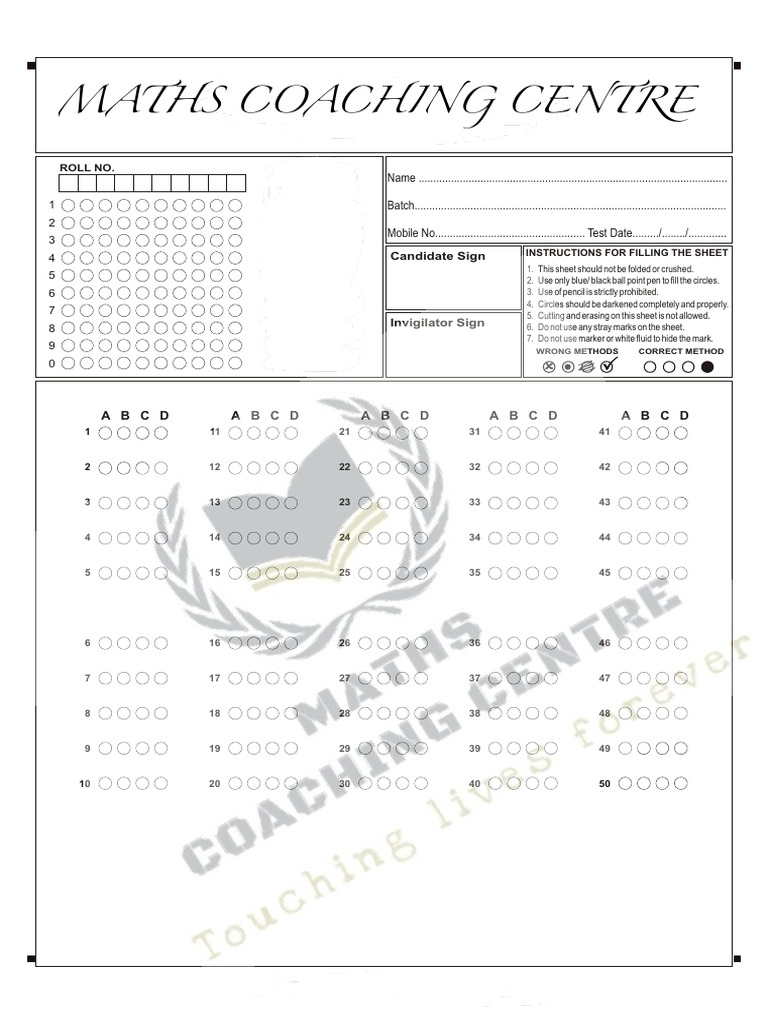 OMR Answer Sheet Instructions | PDF | Office Equipment | Optical ...