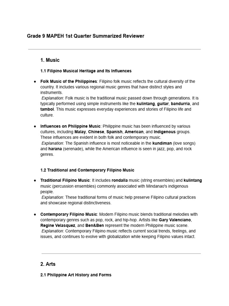 Grade 9 MAPEH 1st Quarter Reviewer | PDF | Physical Fitness | Strength ...