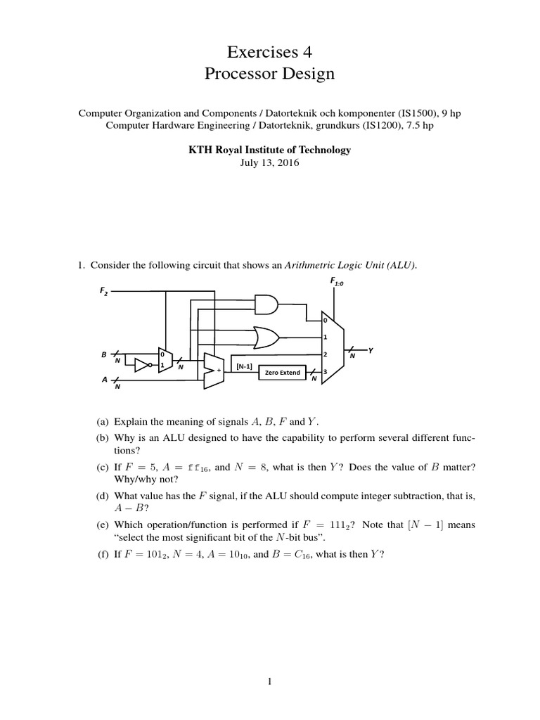 Selecting a Processor for ALU Design | PDF | Arithmetic | Computer Hardware