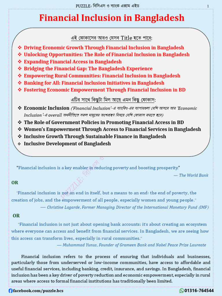 Financial Inclusion in BD [[PUZZLE] | PDF | Financial Inclusion ...