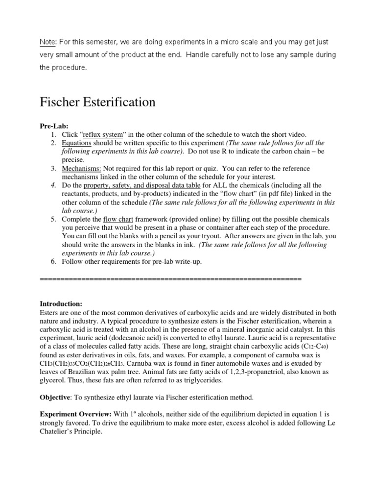Fischer Esterification of Ethyl Laurate | PDF | Ester | Alcohol
