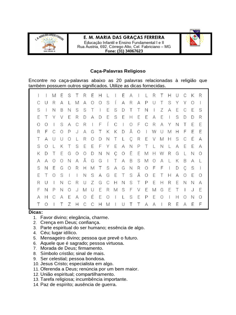 Caça-Palavras sobre Religião e Valores | PDF