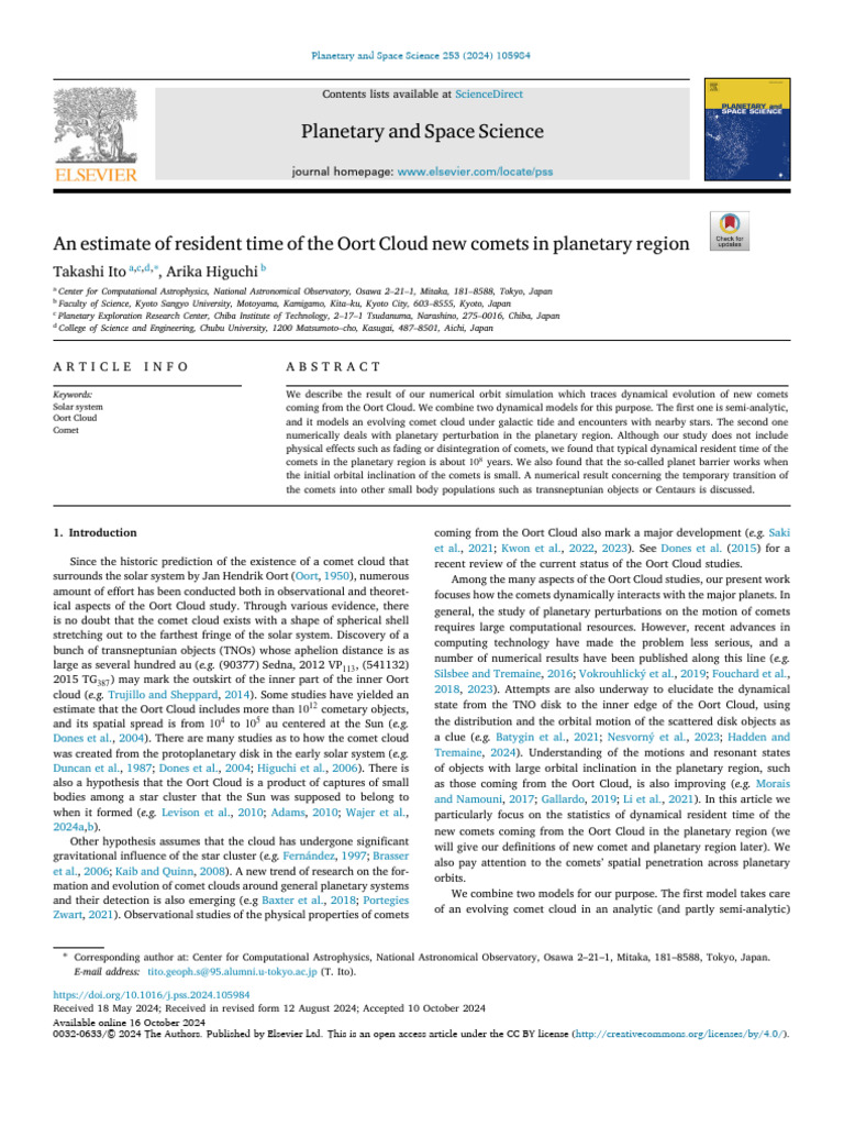 Oort Cloud Comets' Resident Time Analysis | PDF | Comet | Solar System