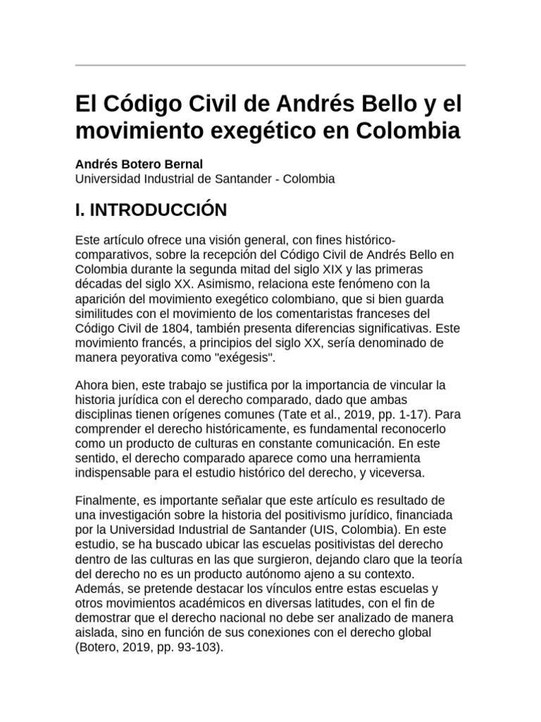 Recepción del Código Civil de Bello en Colombia | PDF | Colombia ...