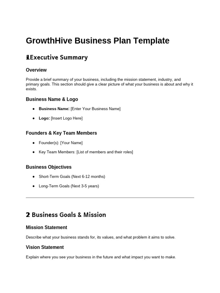 Business Plan Template for GrowthHive | PDF | Marketing | Brand