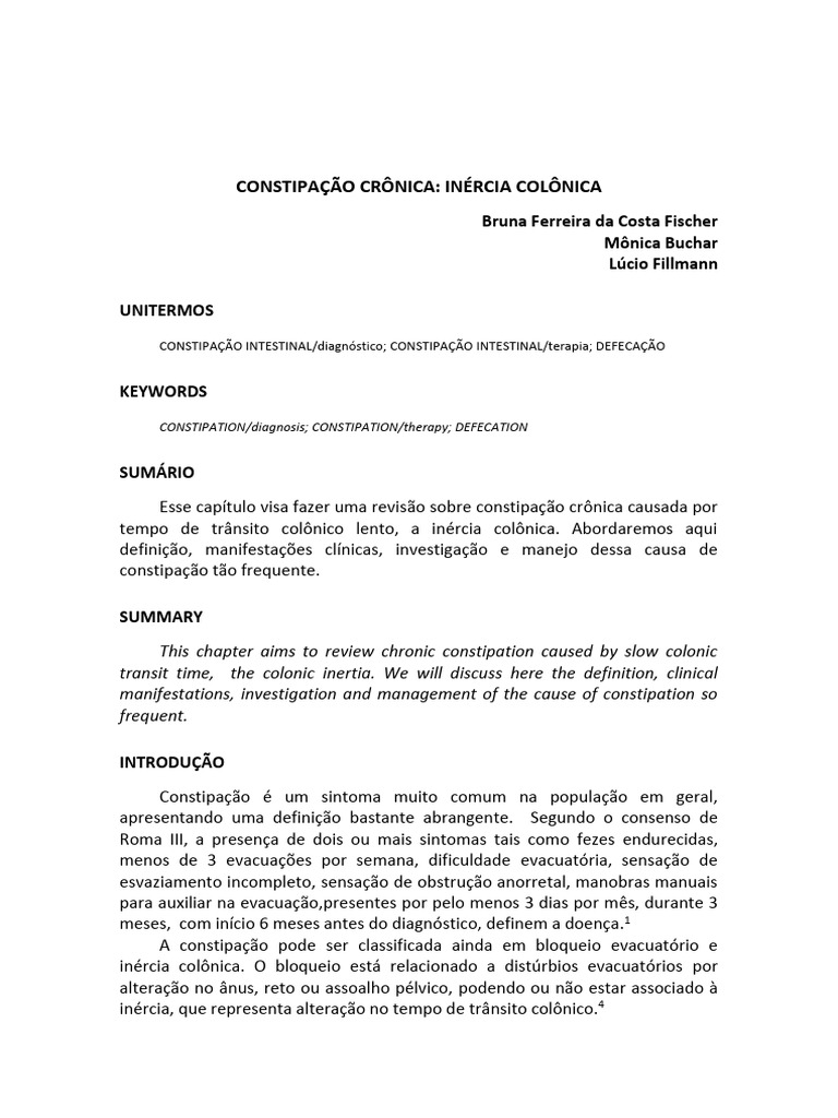 Constipação Crônica: Inércia Colônica | PDF | Câncer colorretal | Fibra ...
